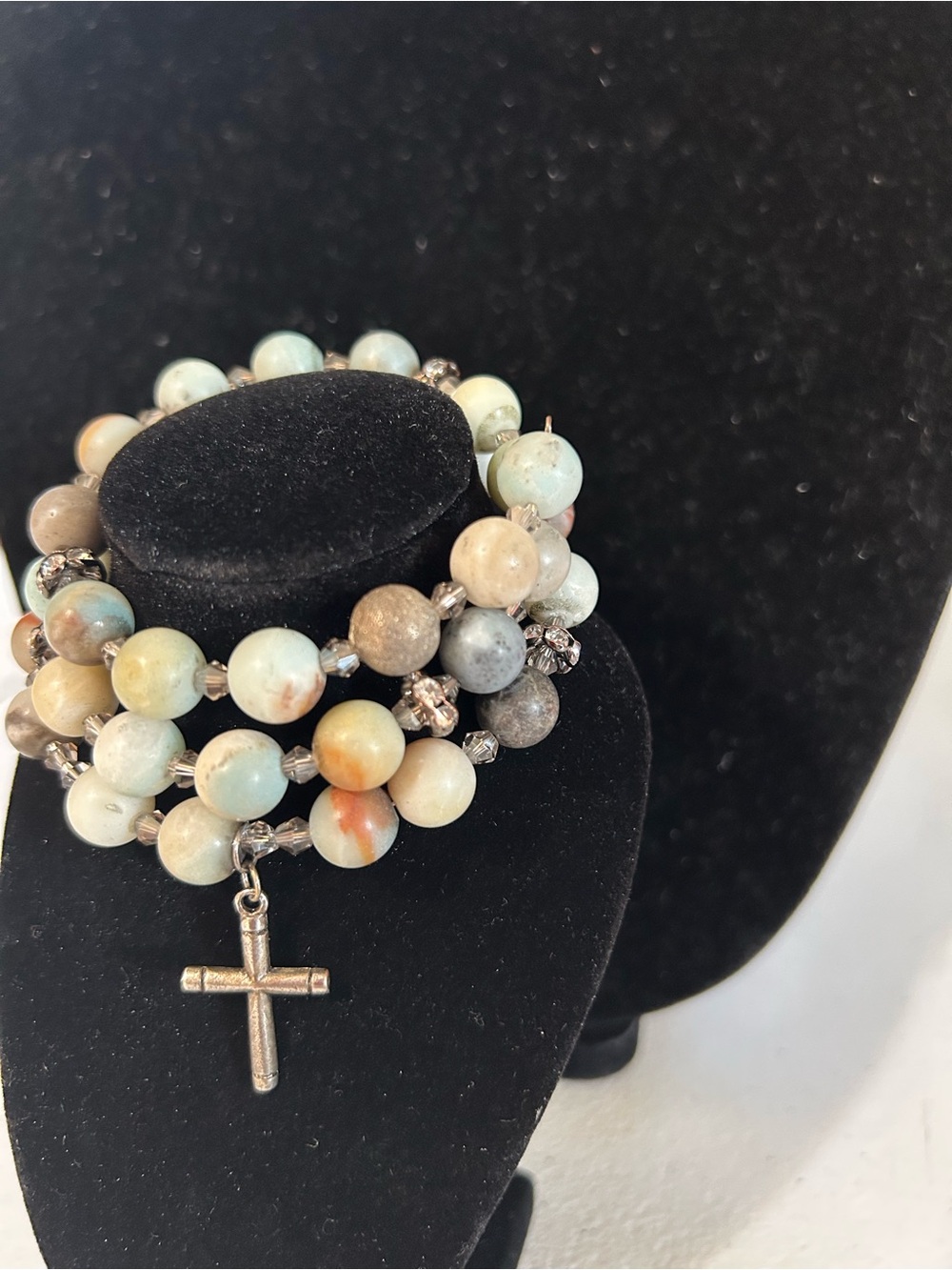 Matte Multi-Color Beaded Stretch Bracelet with Cross Charm